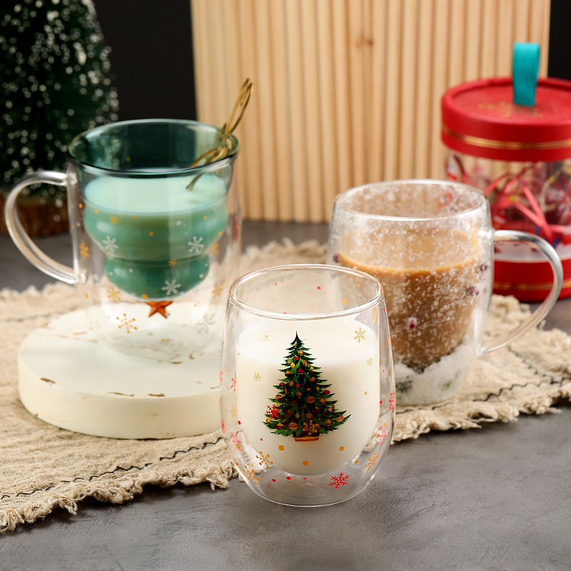 Christmas milk coffee Star Wish Cup, double-layer insulated high boron glass cup, the same style as the popular Christmas cup on Douyin details Picture