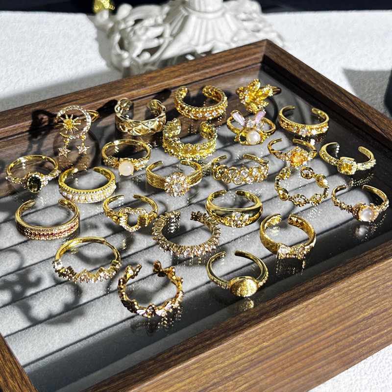 Retro new Chinese-style geometric sweet and cool open-top ring for women, a unique and high-end look, versatile, simple and cold style ring accessory details Picture