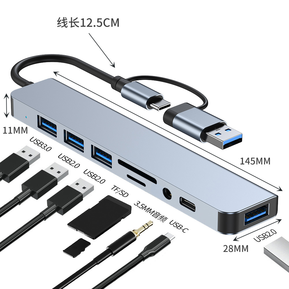 TYPE-C Dual-head 8-in-1 docking station usb3.0 high-speed Transmission hub multi-functional Hub Docking station full figure