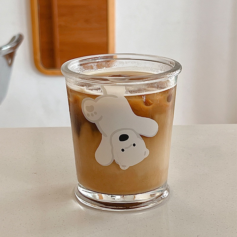 Boli Mei cartoon InS-style glass cold brew coffee cup, cute pet water cup, glass cup, single-layer couple drinking cup details Picture