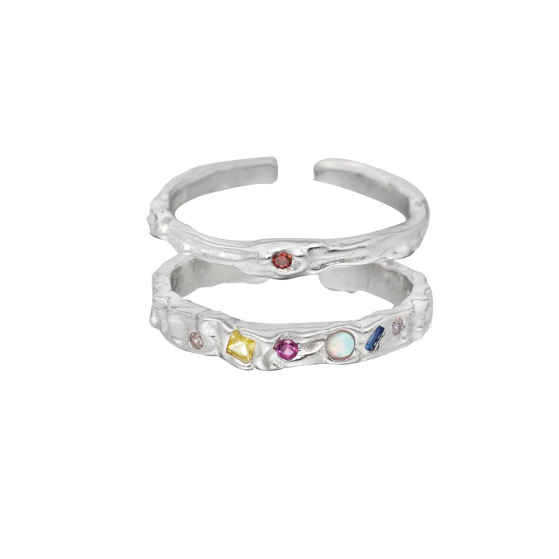 A light luxury and high-end colored zircon open ring, a niche design for women, with a cool and sweet personality on Instagram full figure