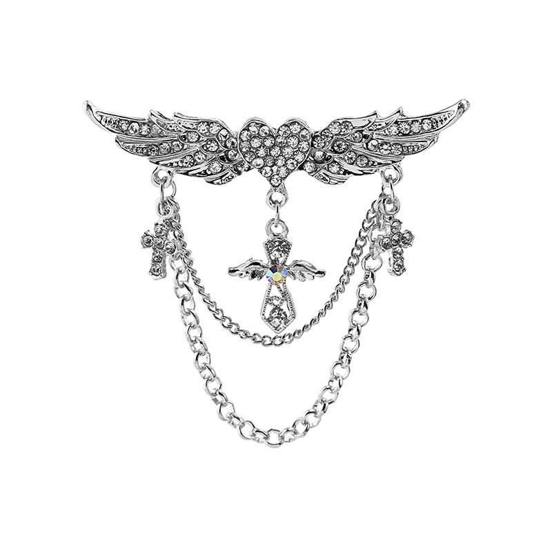 New cross-border accessories from Europe and America, creative heart-shaped wings, angel wings, cross tassel brooches, collar pins and brooches Item Picture