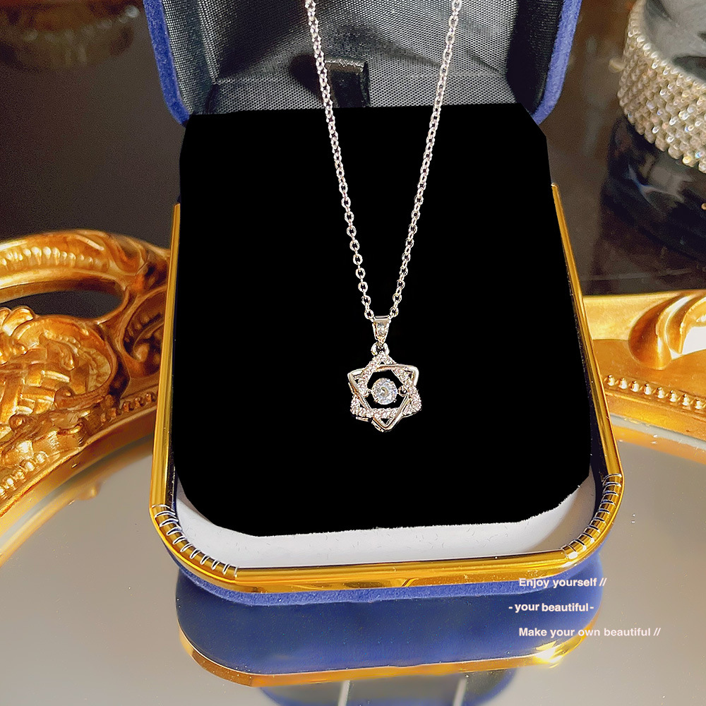 New accessories: Cute and super dazzling hexagonal star necklace, women's light luxury and niche design sense pendant, elegant and versatile collarbone chain Specification drawing