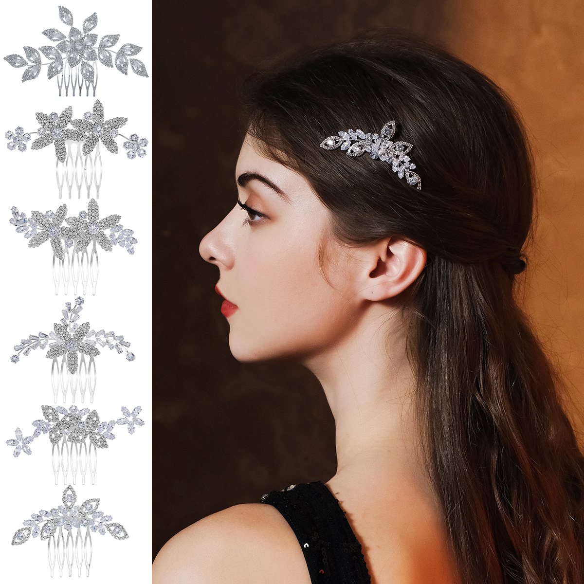 New Chinese-style bride's hair accessory, light luxury zircon bun hair comb, wedding dress and evening gown headwear, design sense floral water diamond insert comb full figure