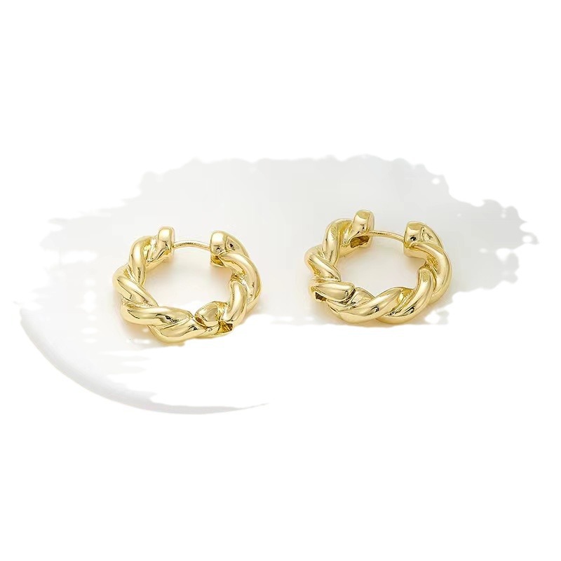 Korean-style golden hoop earrings for women, elegant and high-end style, 925 silver needle, niche twisted ear ring earrings Item Picture
