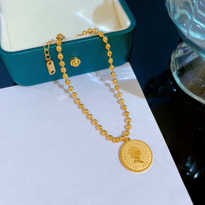 【 All-titanium Steel 】 Round plate head round beads, elegant and lucky minimalist chain bracelet, female Internet celebrity, retro best friend Specification drawing