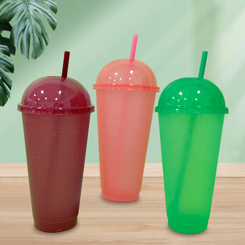 Customized cross-border water cup, plastic cup arch cover, glitter pp plastic straw cup for both men and women, 710ml in stock for wholesale details Picture
