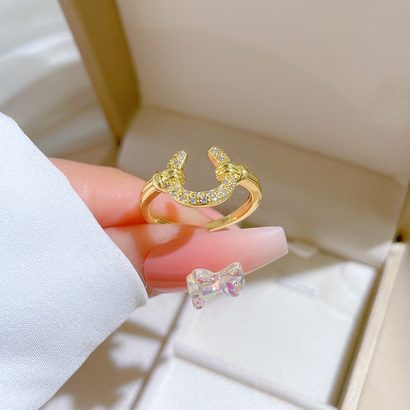 【 Real Gold 】 Crescent-shaped full diamond ring with adjustable opening, simple Japanese-style bracelet, couple rings details Picture