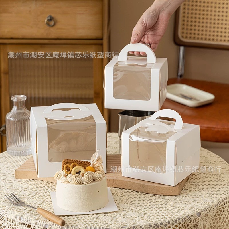4-inch hand-held cake box, 3-inch, 4-inch, 6-inch birthday cake box, popular windowed cake packing box, dessert hand-held box Specification drawing