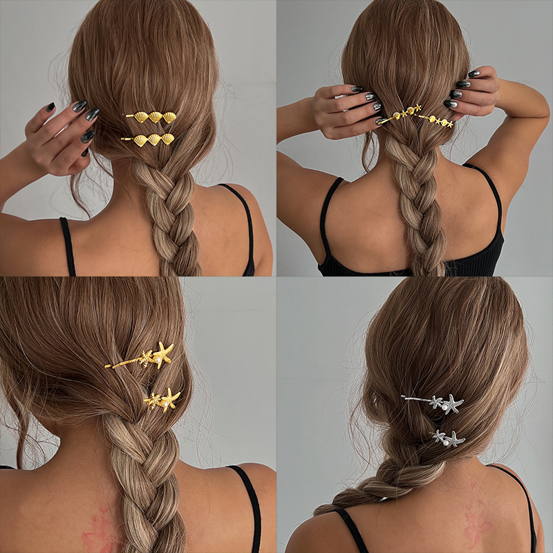Xiyin's best-selling hair accessories, stylish European and American cross-border headwear, hair clips, shell starfish, ocean vacation style hair clips wholesale full figure