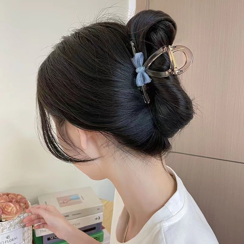Korean version bow hairpin, back of the head, coiled hair clip, women's summer medium-sized shark clip headwear, elegant hairpin details Picture