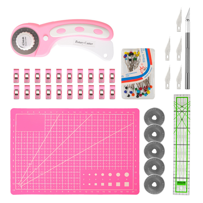 Fabric cutting knife, fabric cutting knife, circular roller cutting knife, cutting pad, fabric ruler combination, 45mm roller knife combination Item Picture