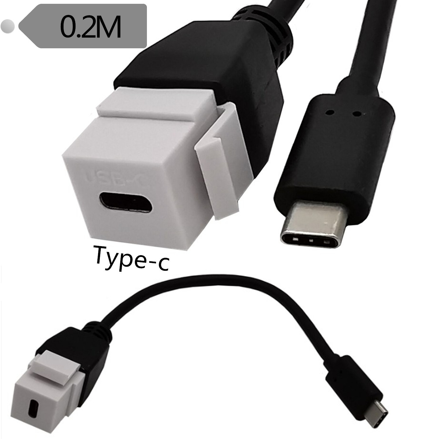 USB3.1 version USB TYPE-C male to female with snap-on panel wall plug USB through-hole panel with cable socket cable Specification drawing