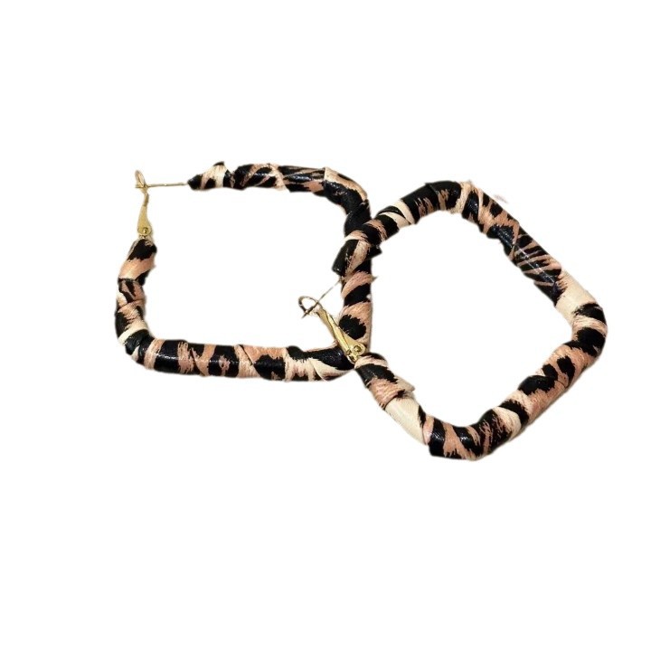 Retro leopard print square ear ring earrings, a new bestseller in 2025, with a high-end feel. Unique, niche and exaggerated earrings Item Picture