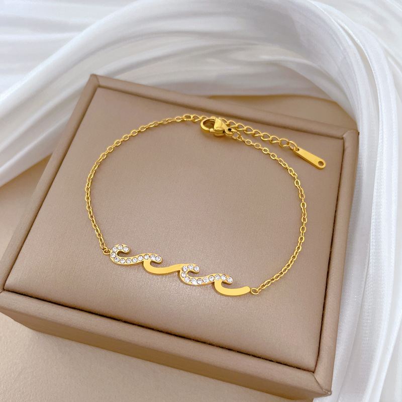 【 All-titanium Steel 】 Dongdaemun Minimalist style, wave-shaped chain bracelet, female Internet celebrity, retro best friend Specification drawing