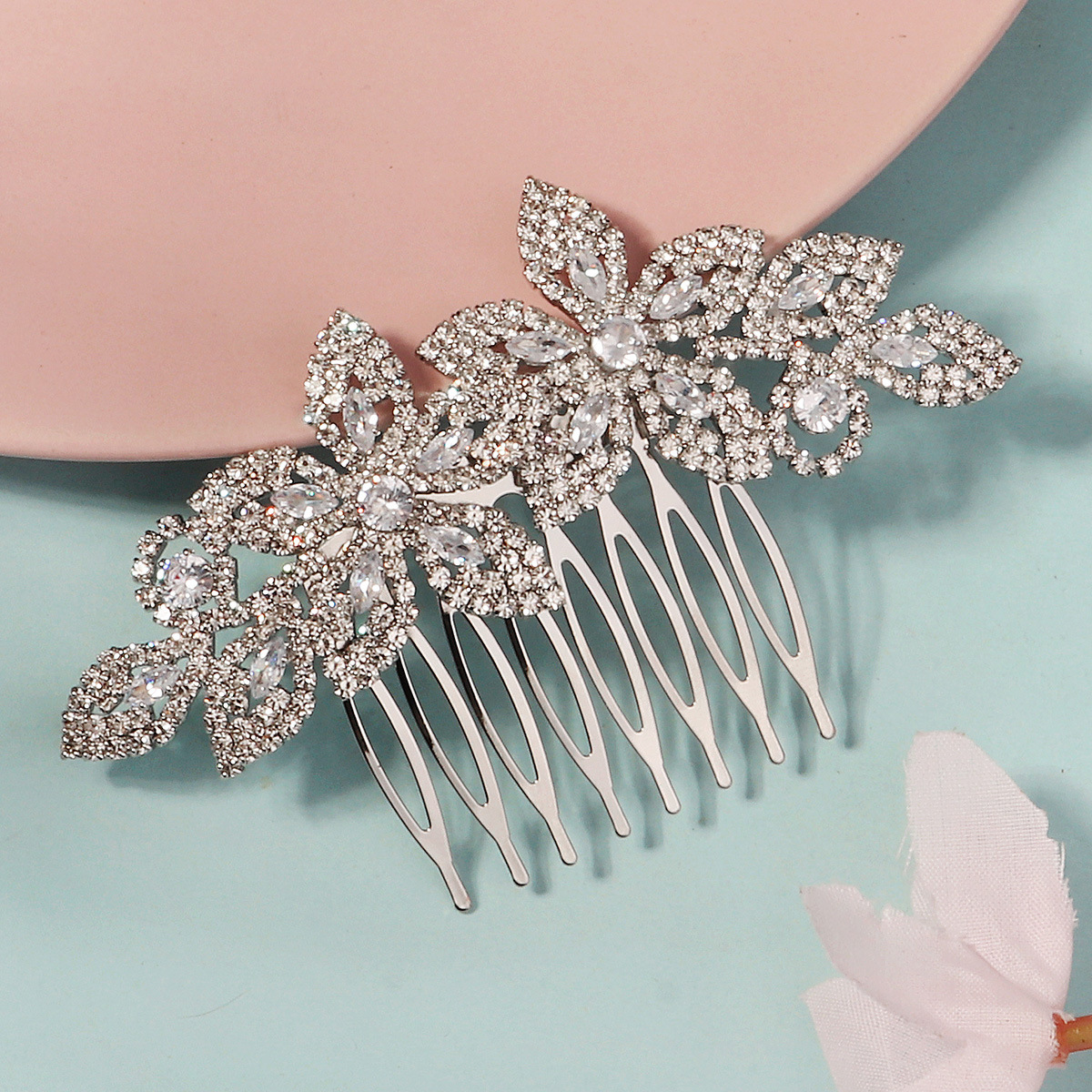 New European and American jewelry, zircon hair comb, wedding banquet, birthday party hair accessory, water diamond claw chain, zircon insert comb for women full figure