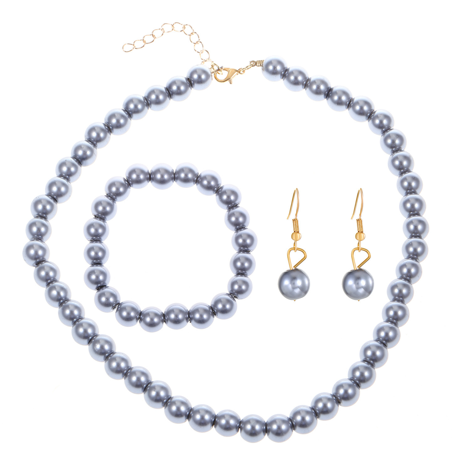 Cross-border high-end Shambhala diamond ball, white pearl earrings, necklace, chain, AliExpress bride jewelry set Item Picture