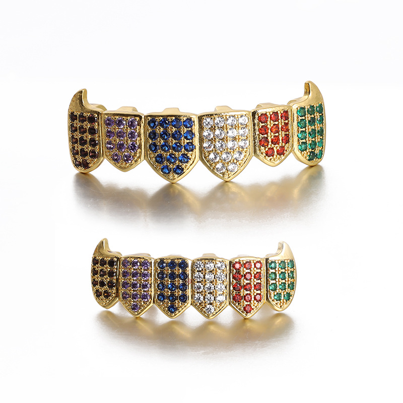 Cross-border European and American Amazon hip-hop braces, colorful zircon, colored copper inlaid zircon, Halloween hip-hop grillz Item Picture