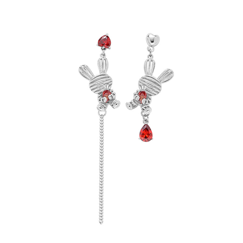 ins Dark Gothic style woven rabbit earrings, women's fashionable and elegant European and American earrings, 925 high-end ear stud wholesale Item Picture