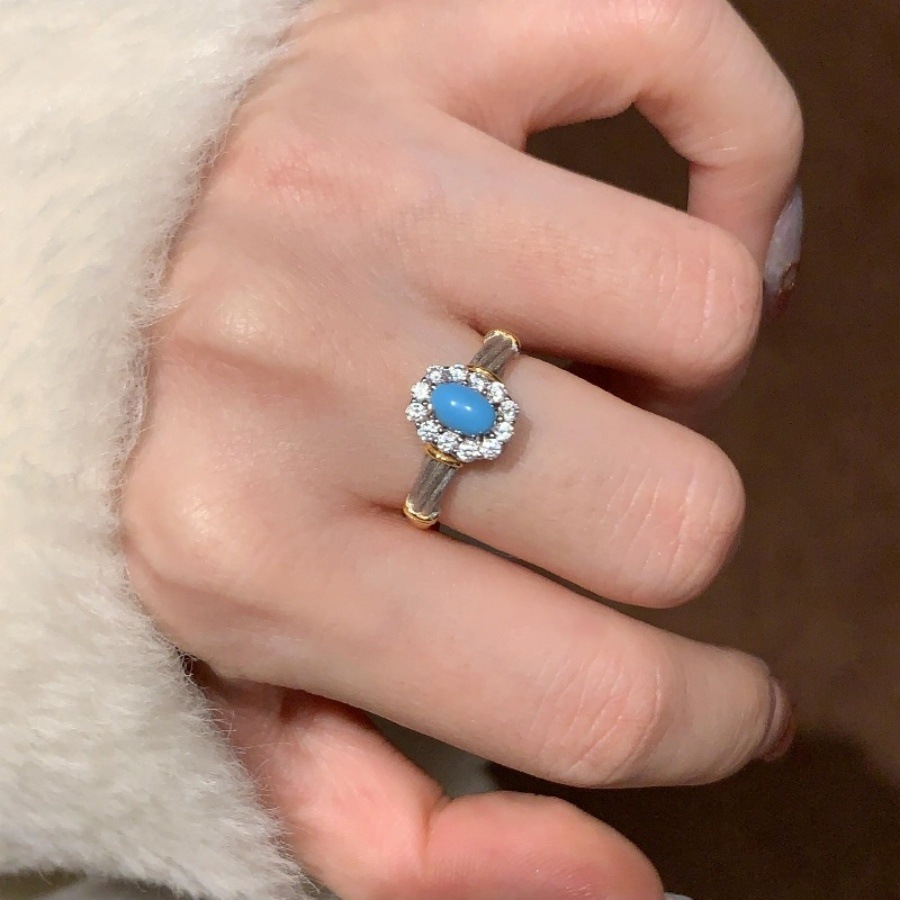 This light luxury mid-style gold zircon turquoise ring is fashionable, simple and elegant for women, with a unique and high-end feel. It's a versatile ring Specification drawing