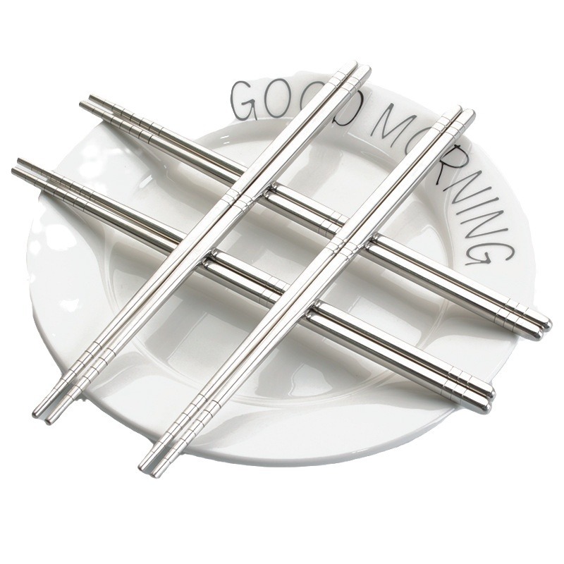 304 stainless steel chopsticks, thickened and weighted, imitation solid square chopsticks, six-ring long chopsticks for adults and children, anti-slip, engraved with logo Item Picture