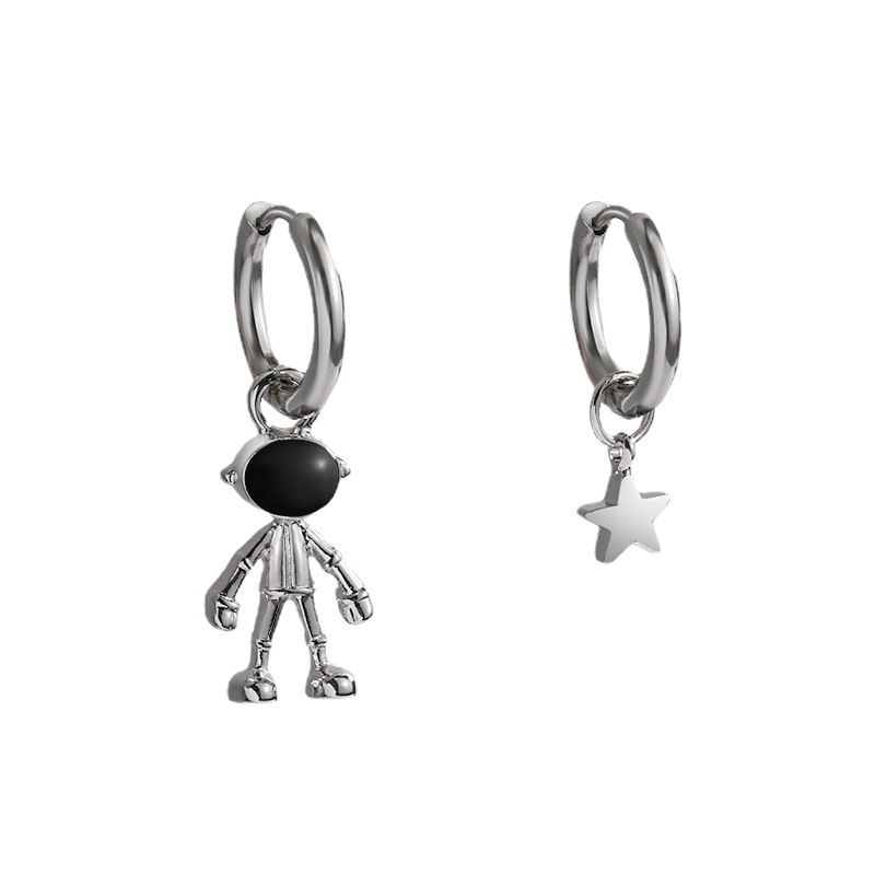 Korean retro and unique asymmetrical star astronaut earrings, cold and fashionable hip-hop stud earrings and earrings wholesale Item Picture