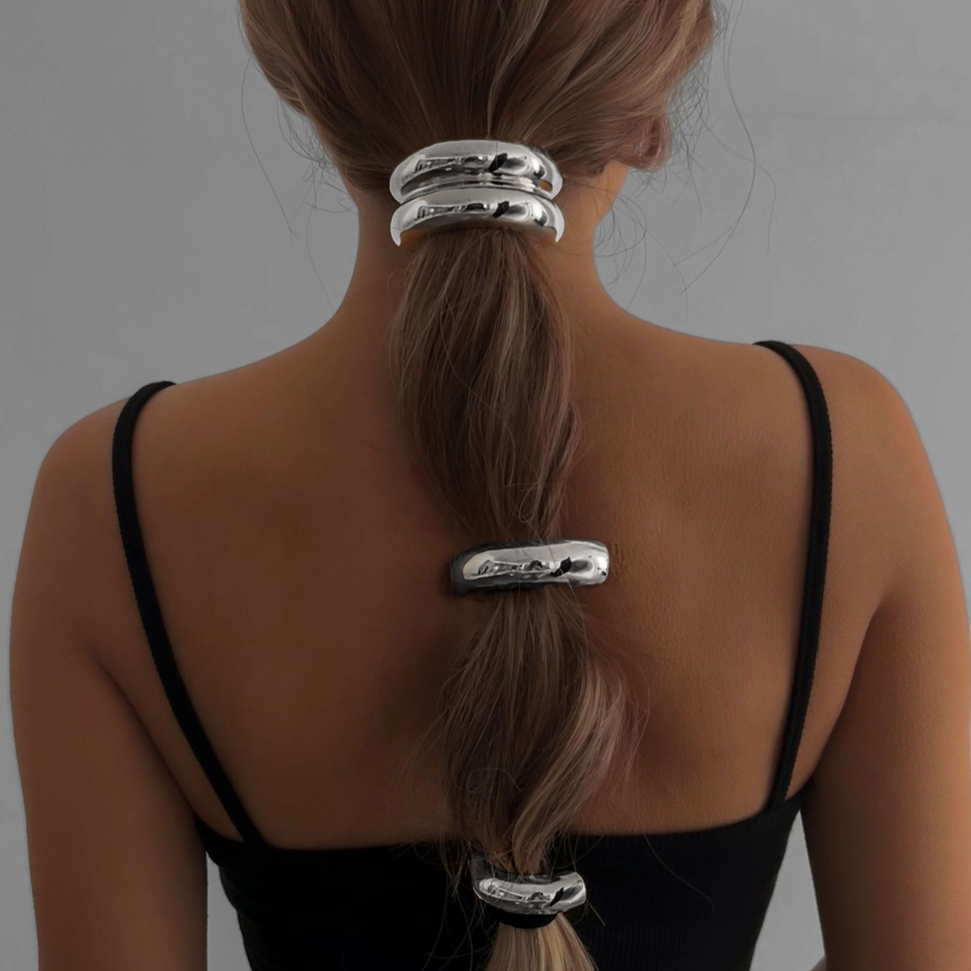 European and American cross-border personalized alloy circular elastic hair tie, versatile cold style hair accessory headwear, geometric ponytail hair tie details Picture