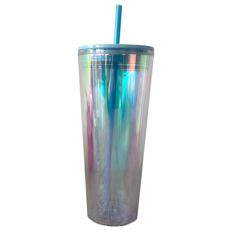 【 Processing and Customization 】 Laser insert double-layer straw cup with lid, PS plastic cup source manufacturer, available for order Item Picture