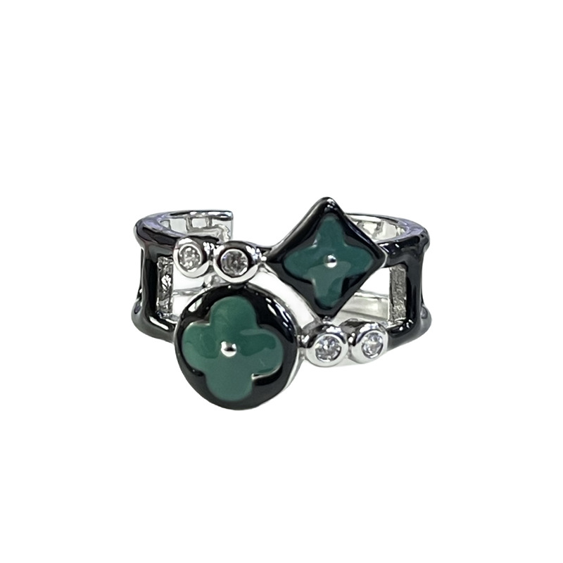 The dark Saturn individual drip glaze open ring from Europe and America is fashionable, simple, neutral and cold, with a stylish and versatile style Item Picture
