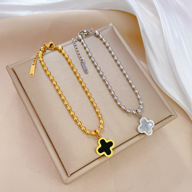 【 All-titanium Steel 】 Dongdamen's unique and elegant forest-themed clover round bead bracelet, a retro female Internet celebrity's best friend Specification drawing