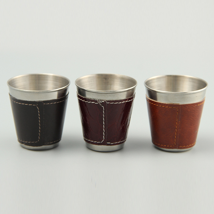 Cross-border supply of stainless steel small wine glasses, advertising cup sets, portable Korean-style wine glasses with zippers and cup sleeves for going out details Picture