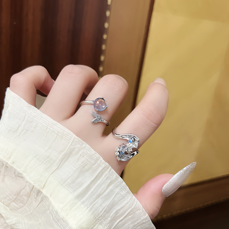The Korean version of the Instagram cool style fishtail personality open ring is a unique sweet and cool niche design by a female Internet celebrity details Picture