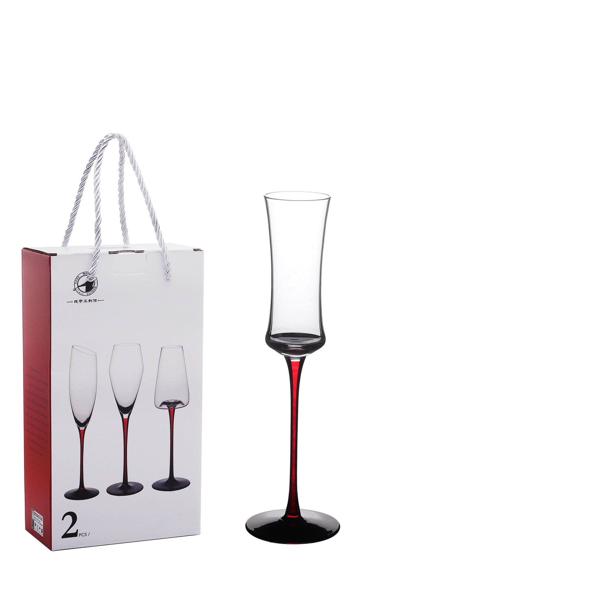 Two sets of creative red and black striped champagne glasses, home crystal champagne glasses, highball glasses, and light luxury crystal glasses Item Picture