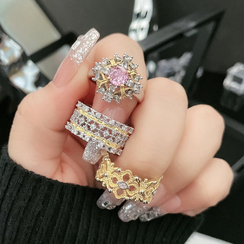 Court-style two-tone retro lace openwork pattern open ring for women on Instagram, cold style, versatile, sweet and cool ring trend details Picture