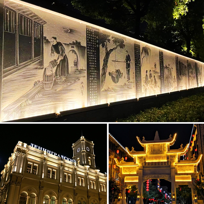 led wall-washing lights, outdoor lighting 24v strip lights, long strip contour lights for building exterior walls, and seven-color advertising projectors Specification drawing