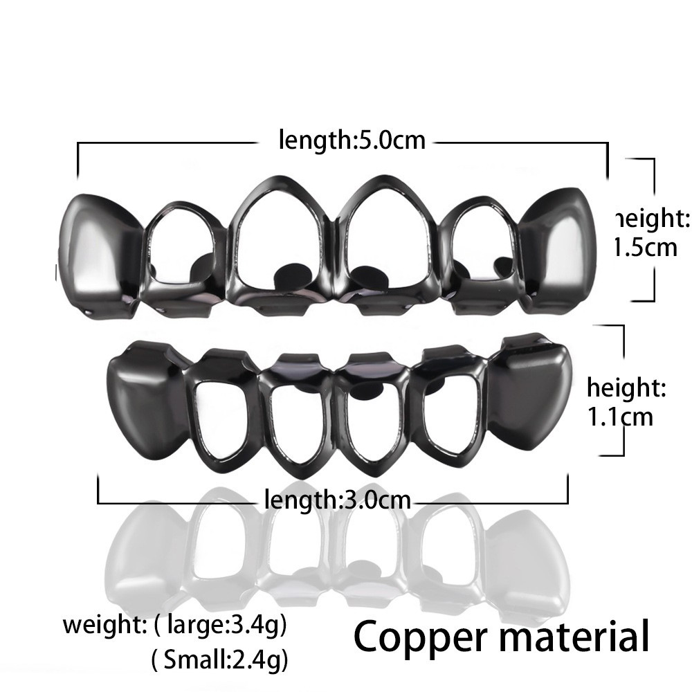 European and American hip-hop four hollowed-out flat teeth hip-hop braces, hip-hop teeth hip-hop Halloween stage prop braces details Picture