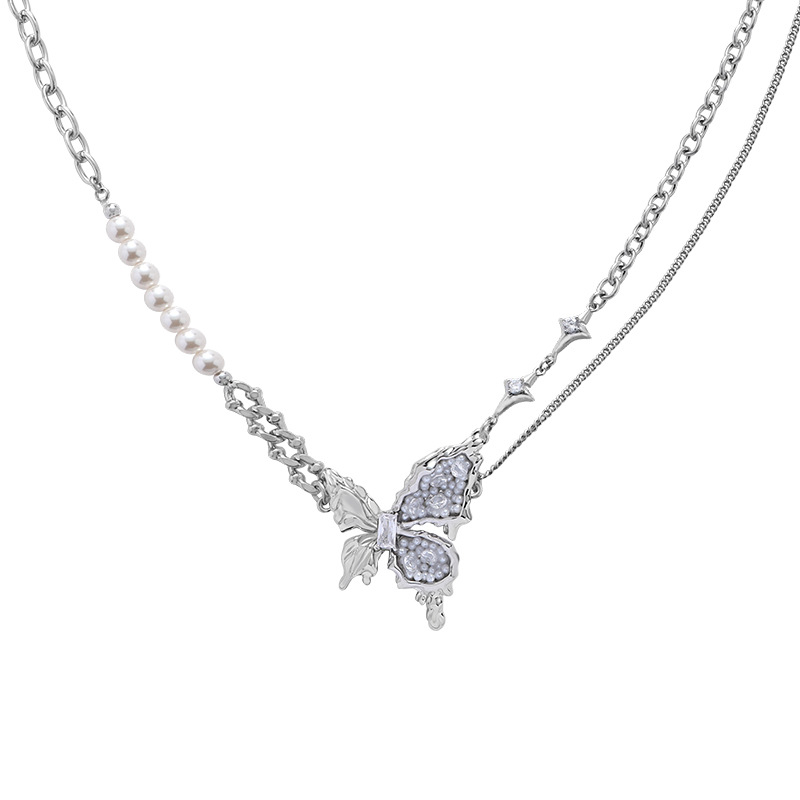The ethereal and cool pearl butterfly necklace is a high-end summer women's original design collarbone chain fashion and trendy accessory Item Picture