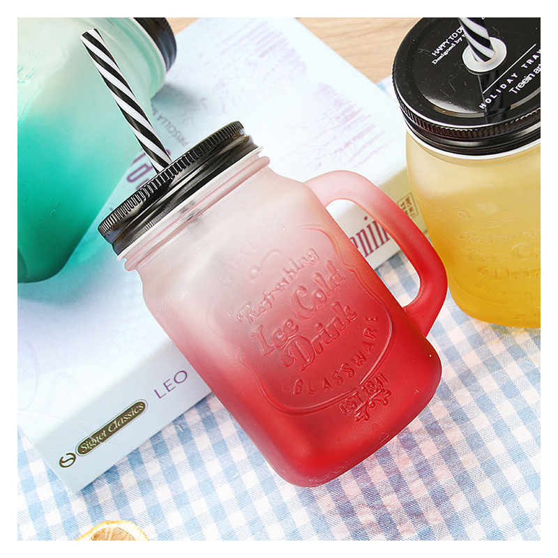 Mason straw glass cup with lid, frosted gradient color adult water cup, juice drink cold drink cup, rooster cup Application Scenario