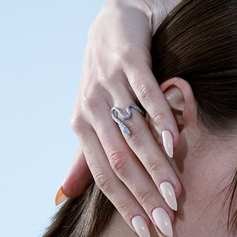 Cool and unique texture snake-shaped opening ring, a cold and unique design for women, hip-hop, simple and fashionable food ring Application Scenario