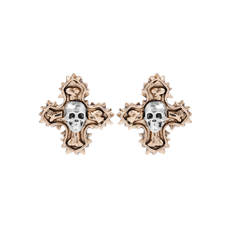 Original style cross skull earrings with a light luxury and high-end feel, new exaggerated and individual earrings, 925 silver needle stud earrings Item Picture