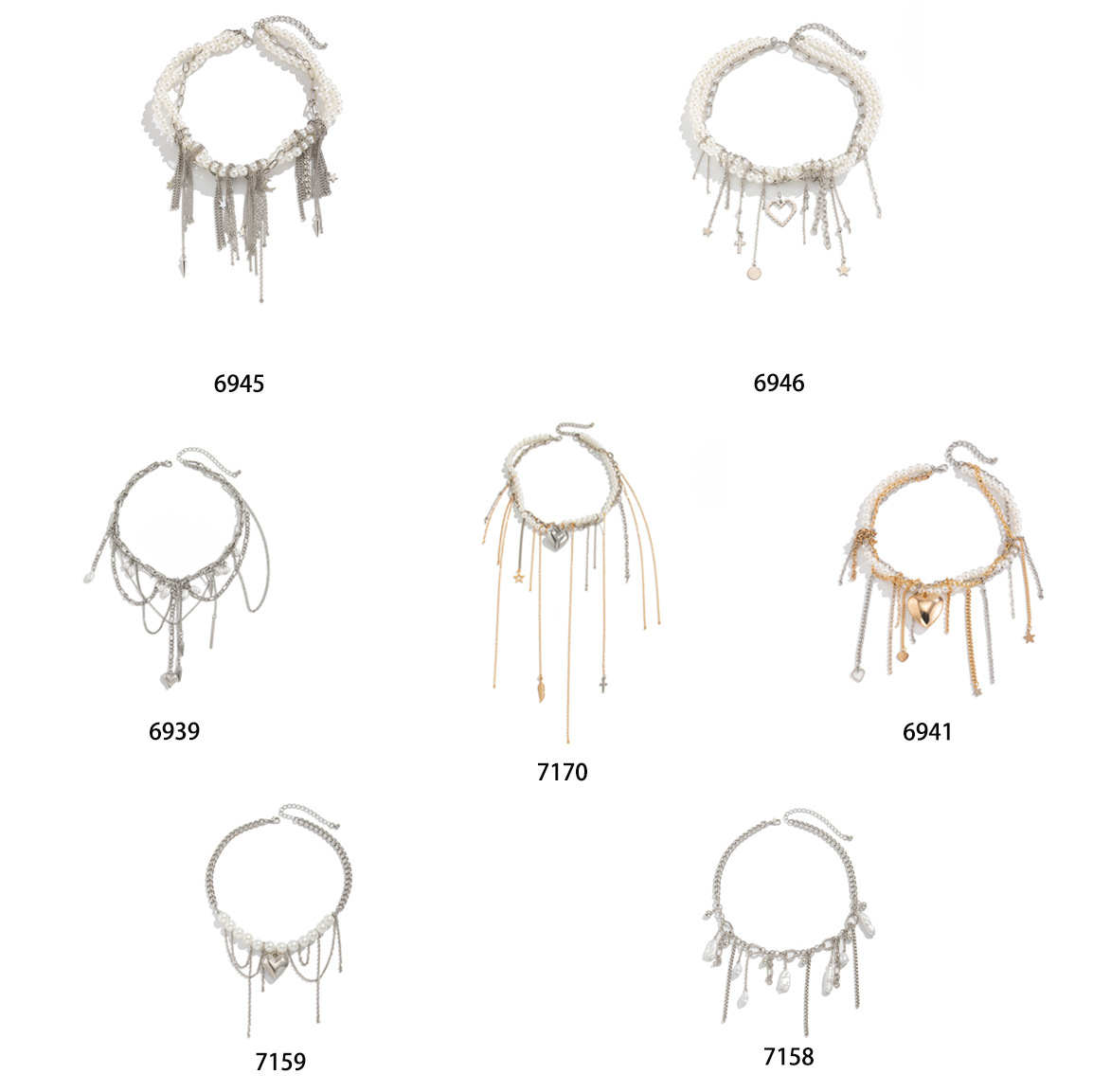 European and American cross-border jewelry, cold style heart pearl pendant Necklace, personalized tassel alloy chain Necklace Application Scenario