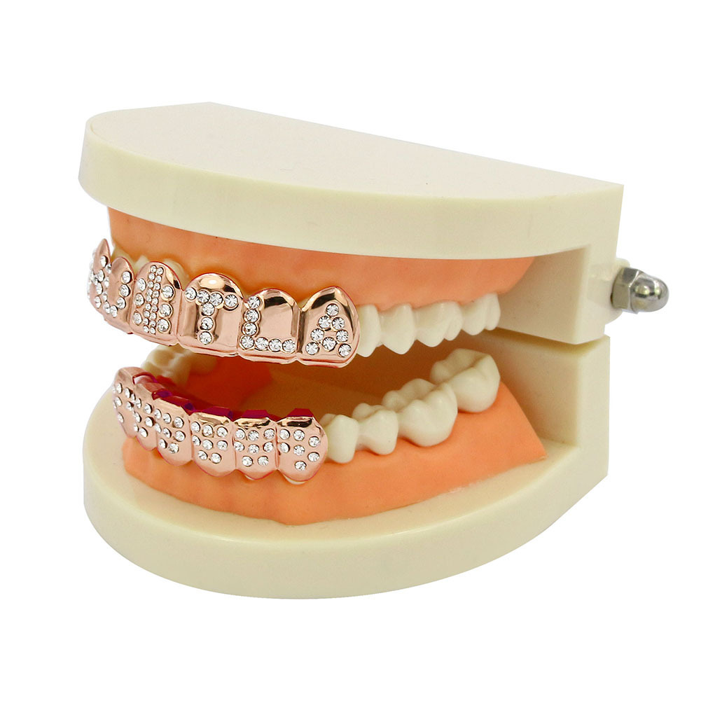 New European and American diamond-encrusted real gold electroplated English letter hip-hop gold braces as Halloween gift accessories Specification drawing