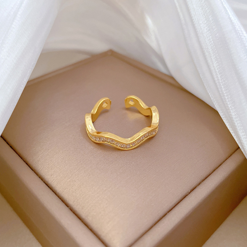 【 Real Gold 】 Meandering irregular-shaped zircon ring with adjustable opening, simple Japanese-style bracelet, couple rings Specification drawing