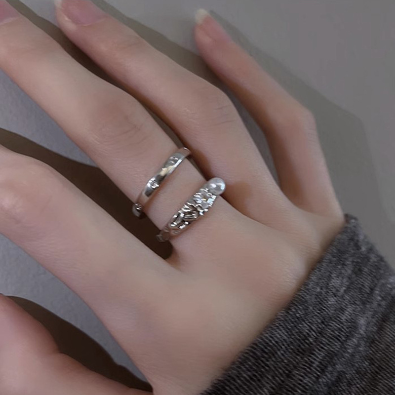 ins high-end cold style pearl ring, women's niche design sense, fashionable and individual open ring, light luxury index finger ring details Picture