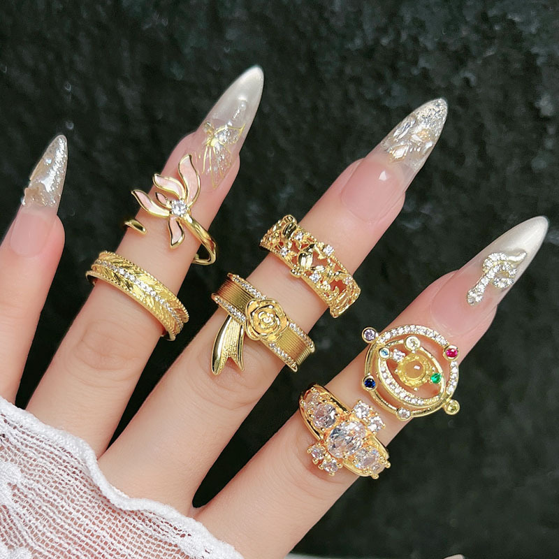 The new Chinese-style magpie style open ring, retro flower planet color diamond, exquisite and high-end, a niche ring full figure