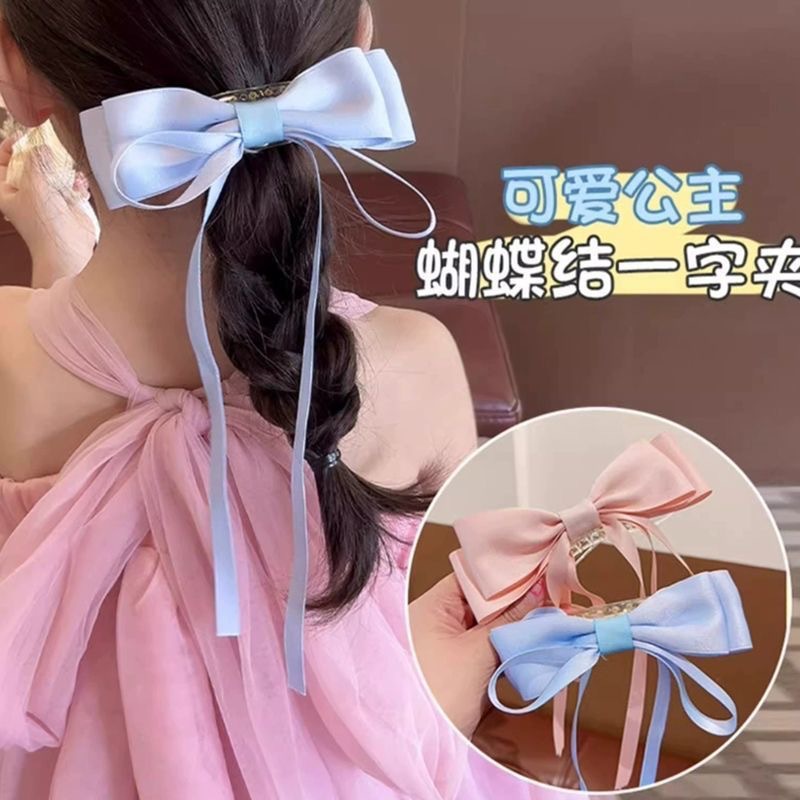 Children's hairpins, elegant ribbons, bow hair clips, high ponytail, lazy person's updo, back of the head duckbill clip accessories Specification drawing