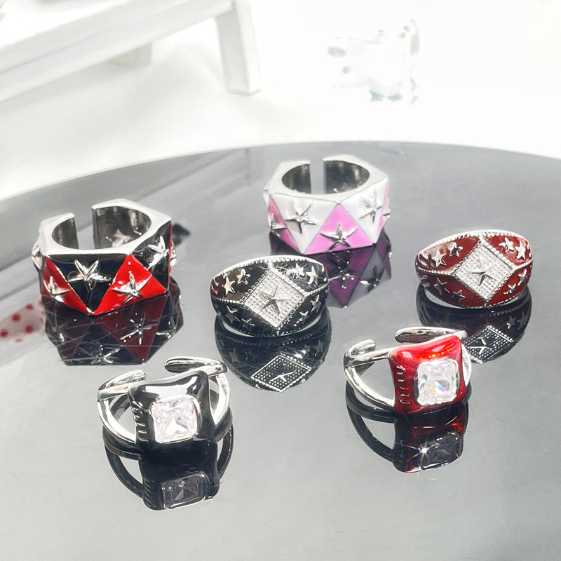 European and American style, fashionable starry letter drip glaze open ring, punk personality, cold trend ring, autumn and winter accessories Application Scenario