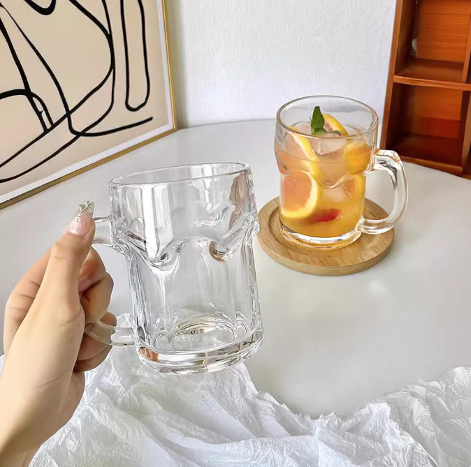 Glass draft beer cups, fruit tea cups, mojito cups with handles, summer juice cold drink cups, drinking cups Specification drawing