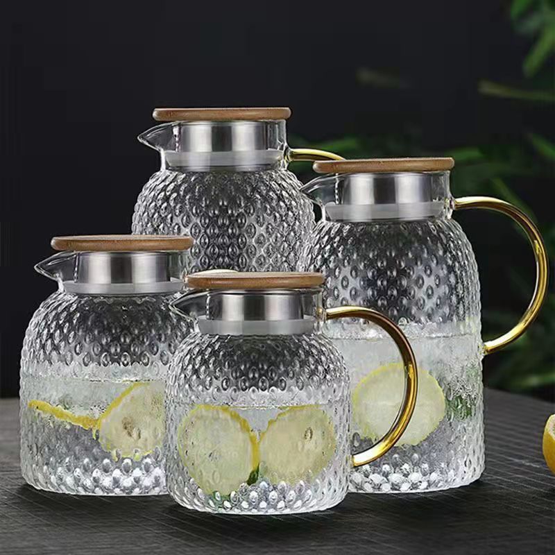 Hammer-patterned cold water bottle, large-capacity glass, rice-grain patterned cold water bottle, high borosilicate cold boiled water bottle, household juice bottle for cold brewing full figure