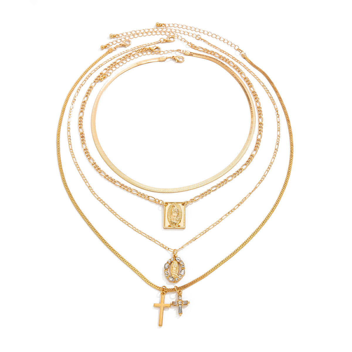 European and American cross-border accessories Instagram hip-hop alloy cross pendant necklace with cascading tassels snake bone chain necklace Item Picture